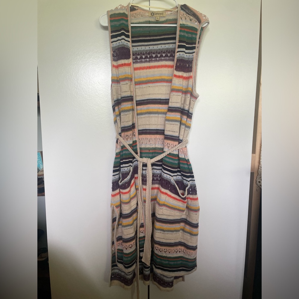 Long Democracy sweater - boho, hippie, festival, instagram.  Crocheted. Fall.